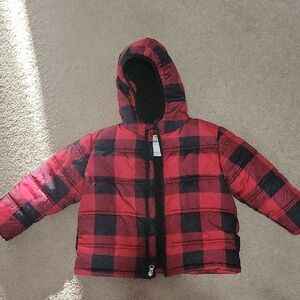 Red and Black Plaid Kids Puffer Jacket